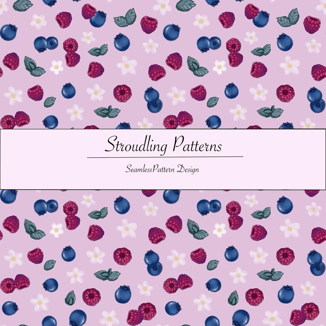 Writing Pattern Berry Berry Floral Seamless Pattern, Pink Fruit Digital Paper (digital ...