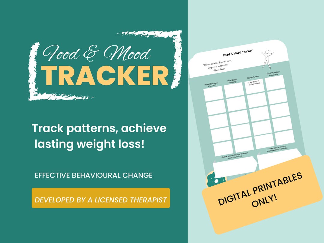 Food & Mood Tracker Hunger Tracker Digital Printable Worksheet to ...