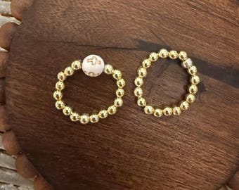 beaded ring stack, gold plated, set of 2