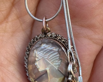 Vintage Cameo Necklace Hand Carved Cameo Pendant Sterling Silver Chain Victorian Style Jewelry Gift For Her