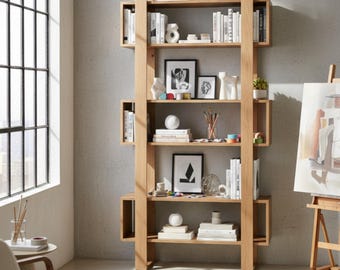 Bücherregal aus Holz - Rustikales Wandregal, Dekoratives Offenes Regal, Handgefertigtes Wohndekor