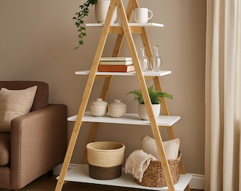 Estantería de madera multiusos: estantería decorativa de 4 niveles, diseño moderno y duradero.
