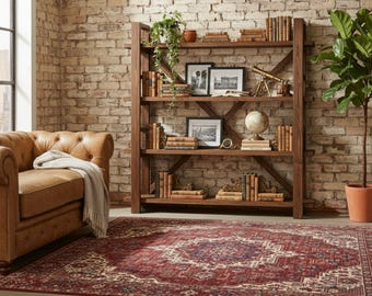 Natural Solid Wood Mid-Century Bookshelf – Minimalist Modern Bookcase -Natural Artistic Touch for Living space