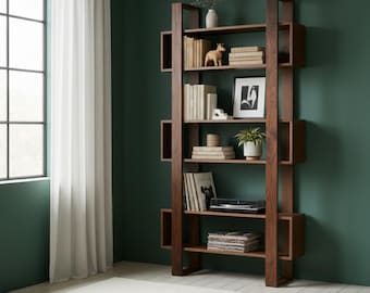 Moderne houten boekenplank – rustieke wandplank, decoratieve open plank, handgemaakt woondecoratie