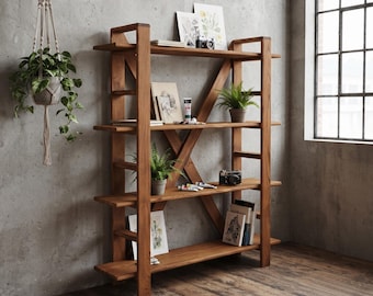Solid Wood Bookshelf | Rustic Farmhouse Bookcase, Storage Shelf