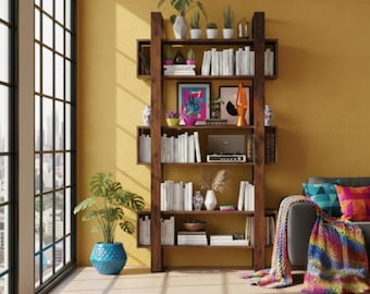 Estantería moderna de madera – Estantería rústica de pared, estantería abierta decorativa, decoración para el hogar hecha a mano