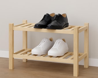 Solid Wood Shoe Rack: Natural Wooden Storage Organizer