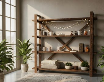 Solid Wood Mid-Century Bookshelf – Minimalist Modern Bookcase -Natural Artistic Touch for Living space