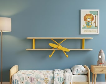 Handmade Wooden Airplane Shelf ,Kids Room Aviation Theme, Solid Wood Airplane Bookshelf,