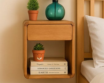 Modern Solid Wood Bedside Table, Minimalist Nightstand with Drawer