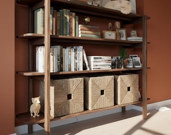 Wooden Bookshelf – Modern Storage Shelf, Natural Wood Display Unit, Living Room Organizer