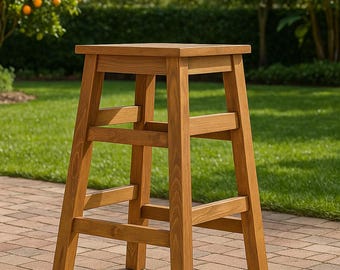 Rustic Wooden Bar Stool – Handmade Solid Wood Counter Stool, Farmhouse Kitchen Stoo