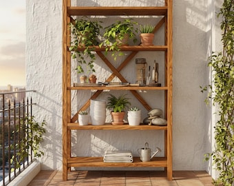 Handgemaakte massief houten boekenplank • Rustieke boekenkast • Natuurlijke houten plank voor opbergen in de woonkamer