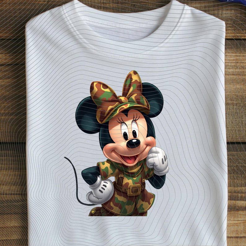Imagem PNG da Minnie Mouse camuflada, clipart de rato soldado militar, download digital para sublimação em camisetas. imagem 1