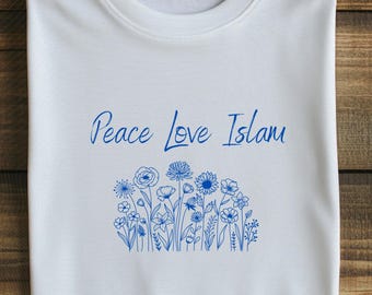 Muslim Floral Graphic Tee: Peace Love Islam - Ramadan Eid Gift