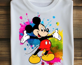Kleurrijke cartoon Mickey Mouse, png, kindershirtontwerp, stripfiguur, afdrukbare clipart