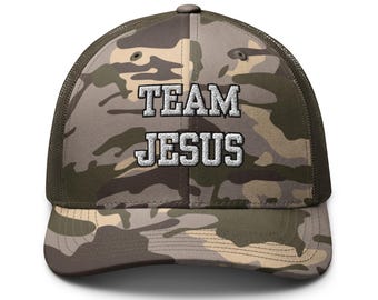 TEAM JESUS Camouflage Trucker Hat – Christian Baseball Cap, Faith Hat, Camo Mesh Snapback
