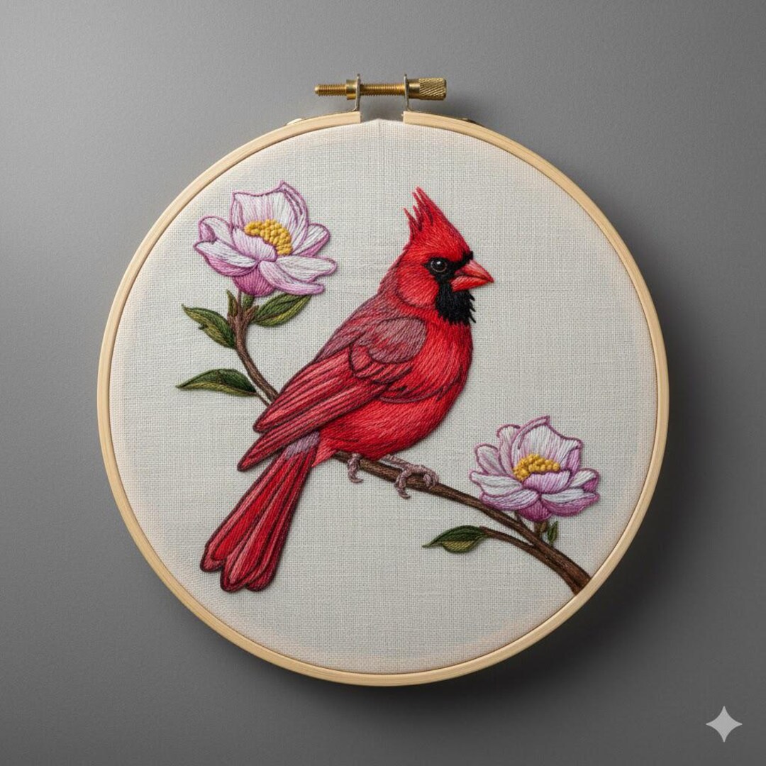 Floral Cardinal Embroidery Pattern, Cardinal Hand Embroidery PDF ...