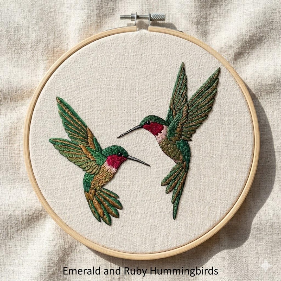 Hummingbirds Hand Embroidery Pattern, Birds Duo Embroidery Design (PDF ...