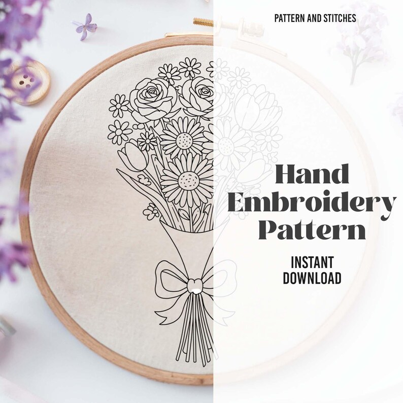 Floral Bouquet Embroidery Pattern, Bouquet Hand Embroidery PDF - Etsy