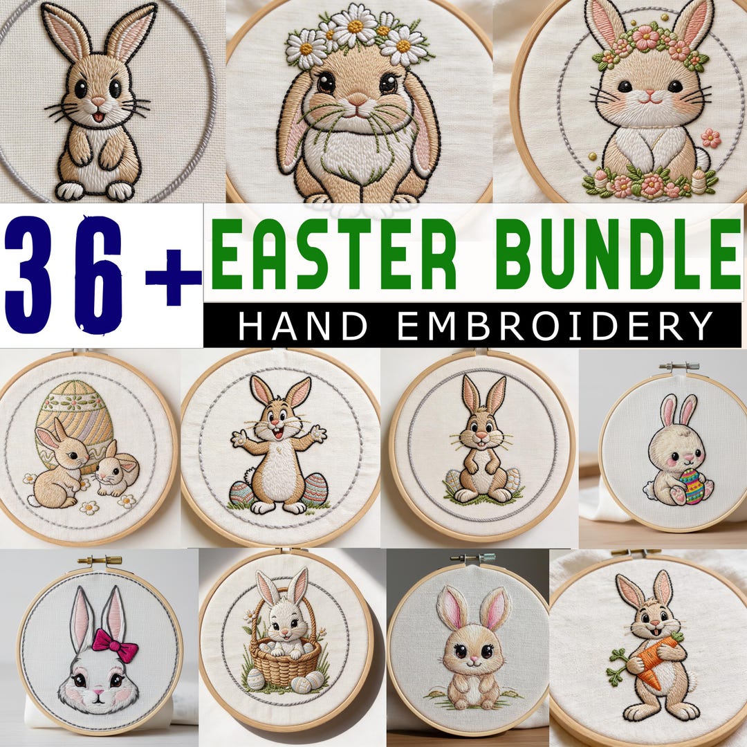 Easter Hand Embroidery Pattern Bundle Spring Bunny Chick Egg Floral ...
