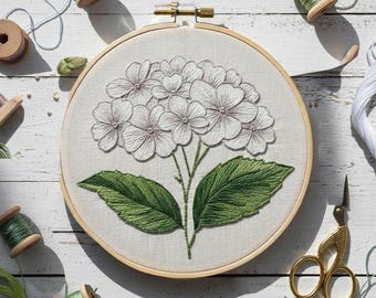 Hydrangea Flower Embroidery Pattern, Flower Hand Embroidery PDF