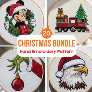 Christmas Hand Embroidery Pattern Bundle / Instant Download Tutorial / Holiday Embroidery Design / Festive Winter Hoop Art Decor Gift