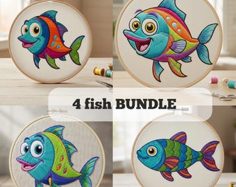 Paquete de patrones de peces. Monstruos marinos: 4 patrones de bordado fáciles.