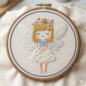 Fairy Girl Hand Embroidery Pattern / Instant Download Tutorial / Cute Pixie Flower Design / Modern Nursery Hoop Art Decor Gift
