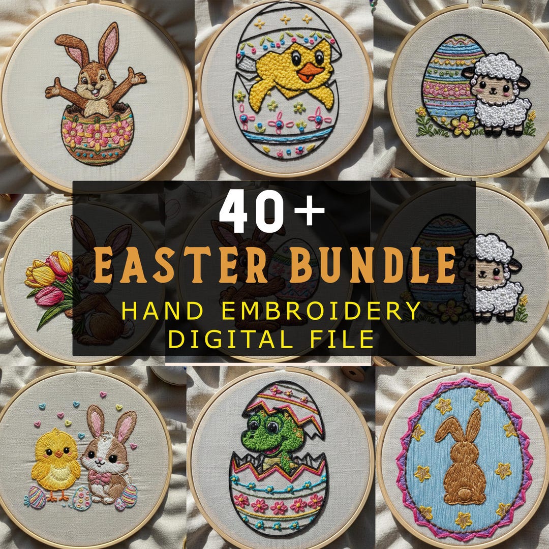 Easter Bundle Hand Embroidery Pattern, Easter Bunny and Eggs Embroidery ...