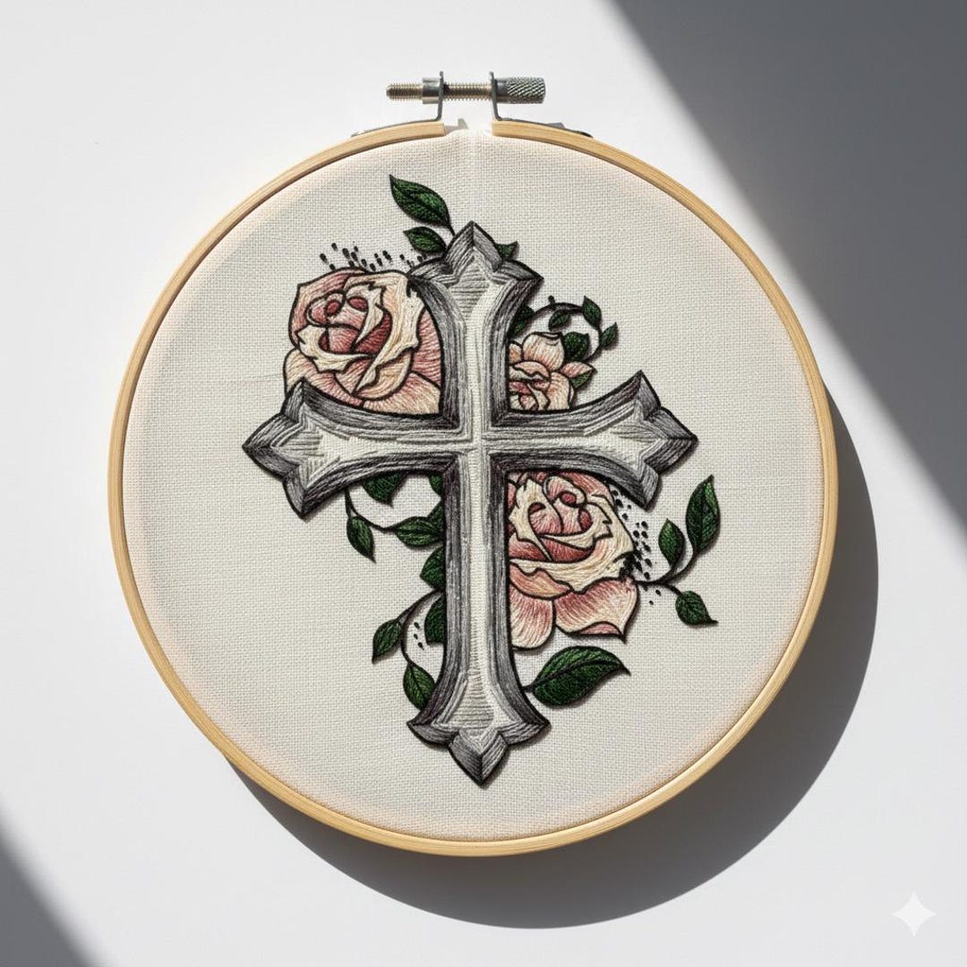 Floral Cross Embroidery Pattern, Christmas Hand Embroidery PDF - Etsy