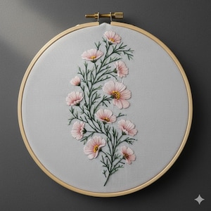 Cosmos Flower Embroidery Pattern, Flower Hand Embroidery PDF (Instant Download)