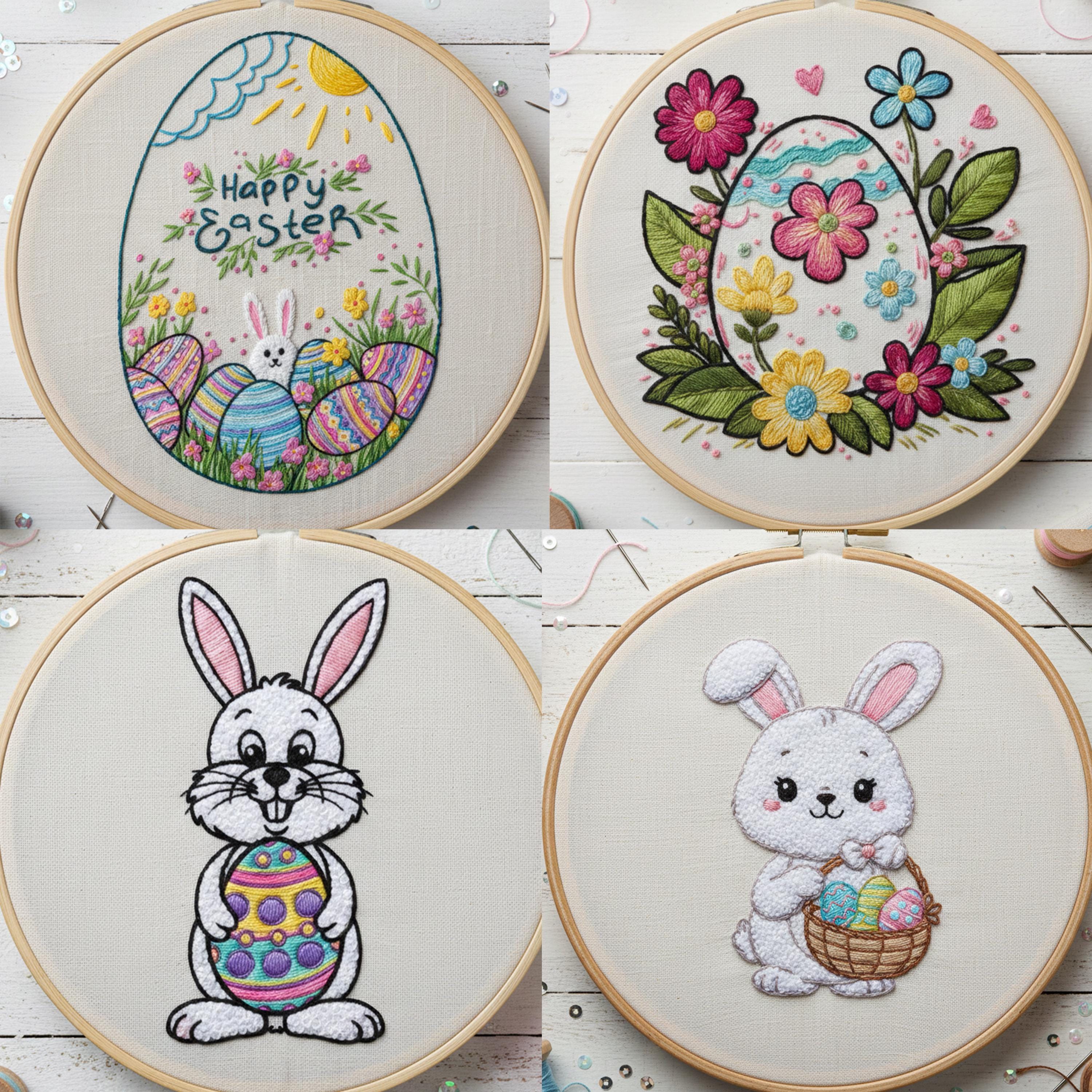 Easter Hand Embroidery Pattern Bundle Spring Bunny Chick Egg Floral ...
