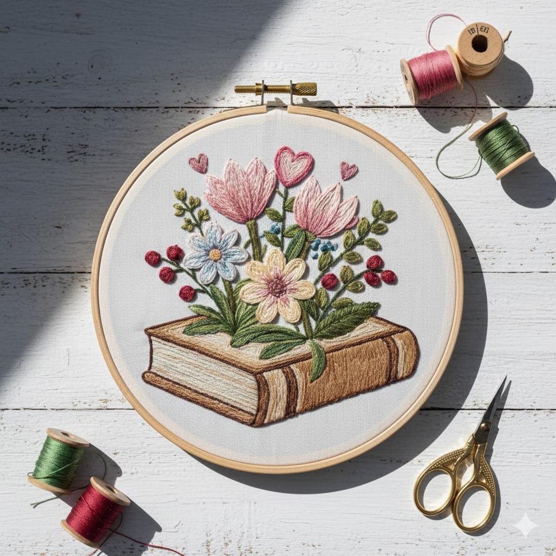 Embroidert Pattern Books Flowers at Book Embroidery Pattern, Book Hand Embroidery PDF (instant ...