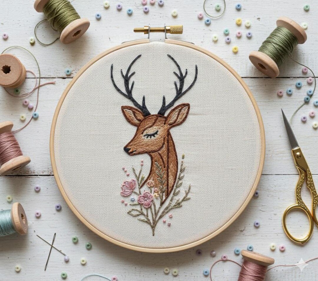 Floral Deer Embroidery Pattern, Hand Stitch PDF (digital Download) - Etsy
