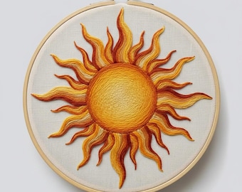 Sun Hand Embroidery Pattern, Nature Embroidery Design, Sun Hand Embroidery PDF