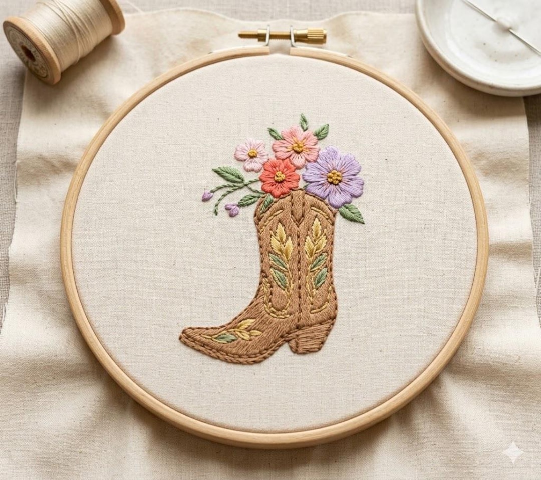 Floral Cowboy Boot Embroidery Pattern, Hand Embroidery PDF (digital ...