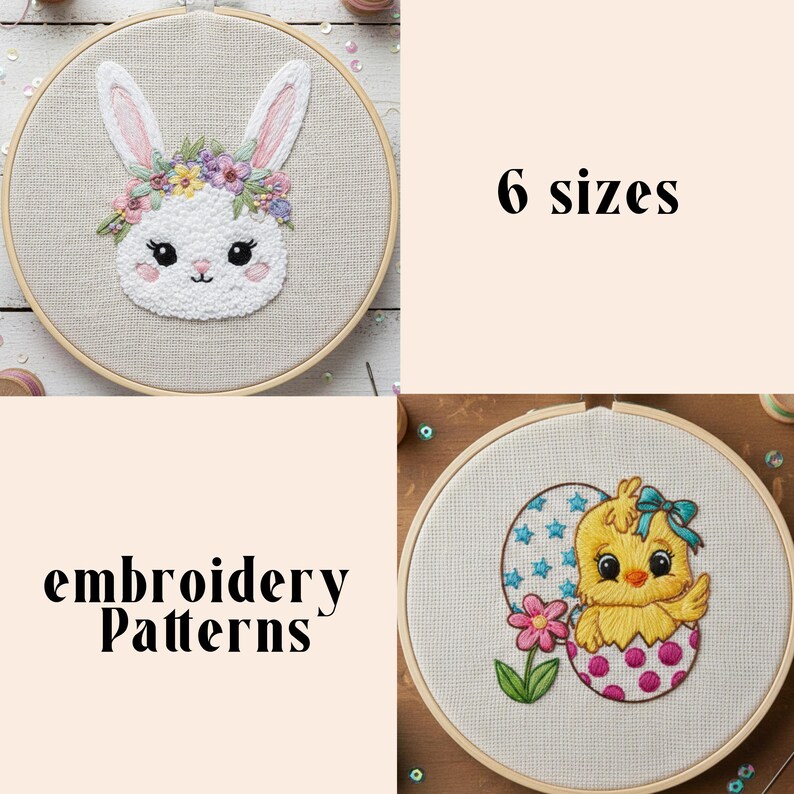 Easter Hand Embroidery Pattern Bundle Spring Bunny Chick Egg Floral ...