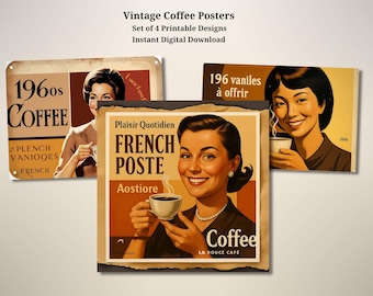 Conjunto de pósteres vintage de café / Decoración de pared estilo retro para cafeterías (Descarga digital)