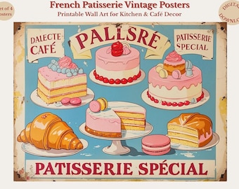 French Patisserie Posters | Vintage Retro Wall Art | Parisian Café Kitchen Decor | Digital Download