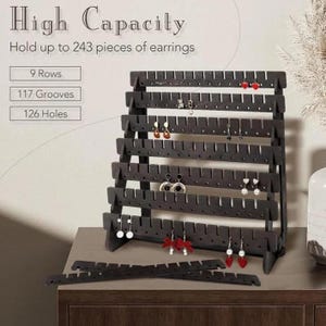 Wooden Earring Stand, High Capacity Jewelry Organizer
