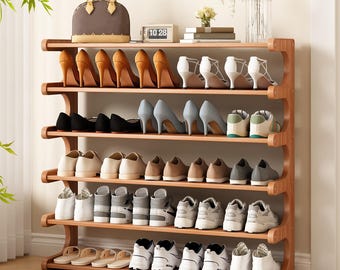 Multi-Layer Bamboo Shoe Rack, 3/4/5/6 Tier Shoe Storage Shelf, Space Saving Entryway Organizer, Minimalist Shoe Stand for Small Spaces