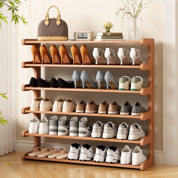 Multi-Layer Bamboo Shoe Rack, 3/4/5/6 Tier Shoe Storage Shelf, Space Saving Entryway Organizer, Minimalist Shoe Stand for Small Spaces