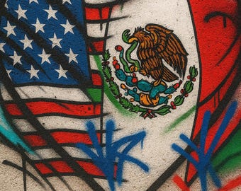 USA Mexico Flag Fusion Art Print: Graffiti Style (digital Download