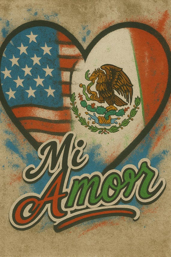 USA Mexico Flag Fusion Art Print: Graffiti Heart Multi-colored Mi