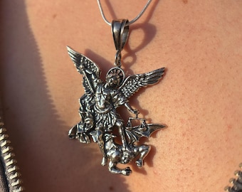 St. Michael the Archangel Pendant Necklace, 925 Sterling Silver/ Protector & Guardian Amulet