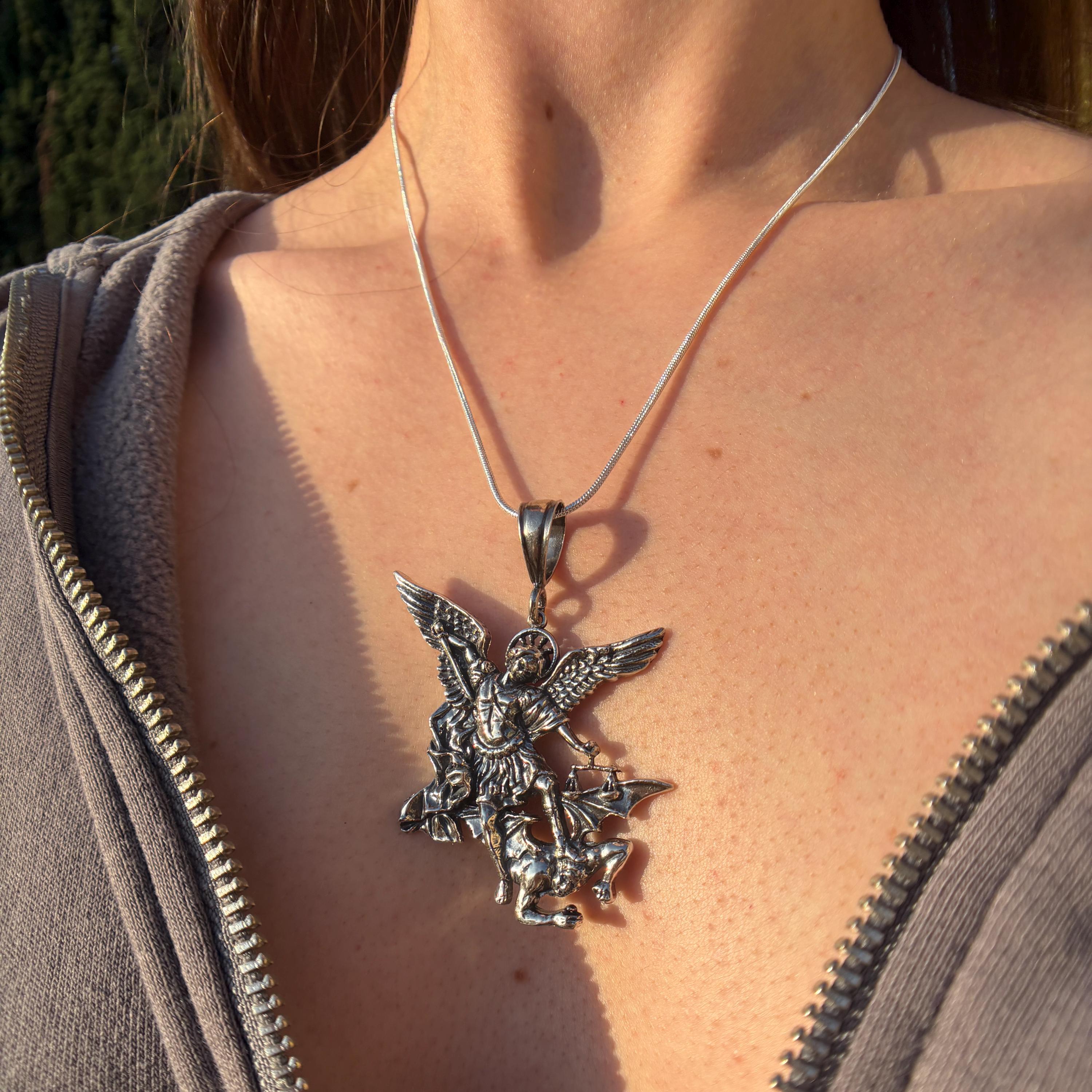 St. Michael the Archangel Pendant Necklace, 925 Sterling Silver ...