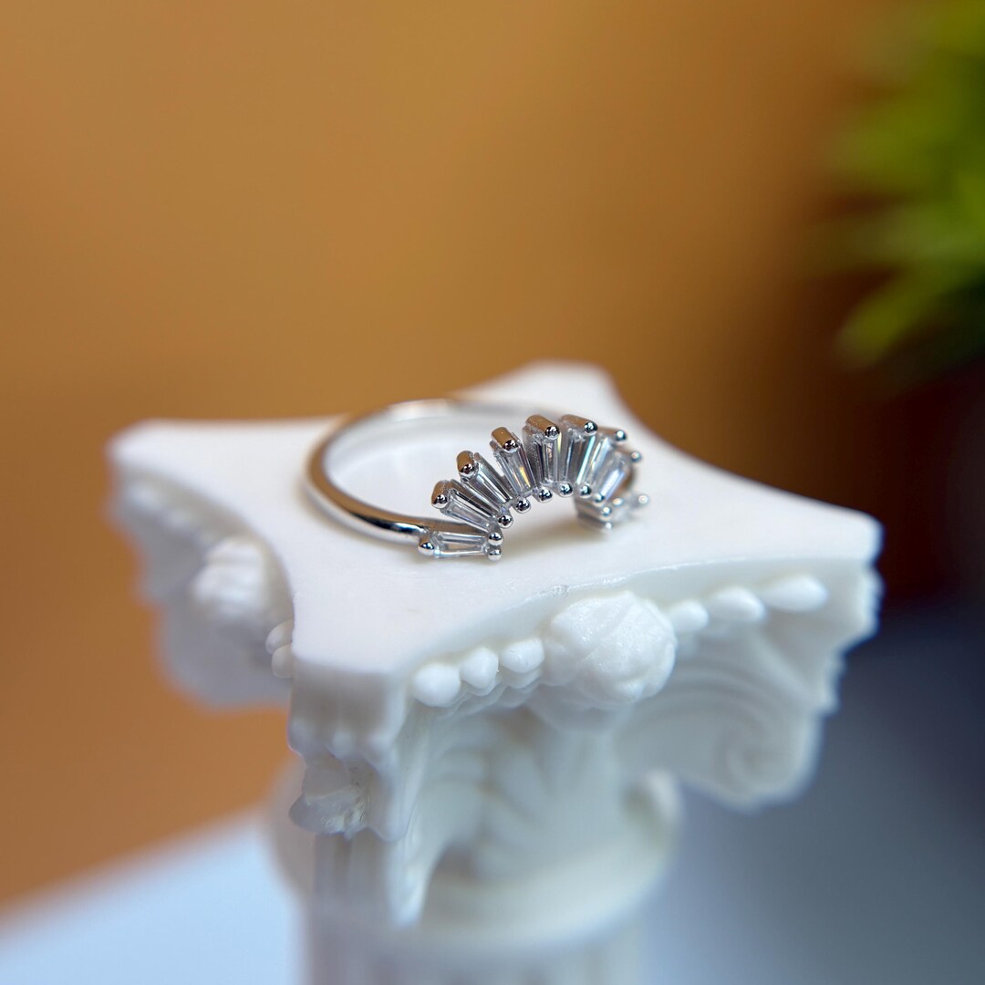 925 Sterling Silver Sunburst Ring With CZ Stones – Dainty Stacking Band ...