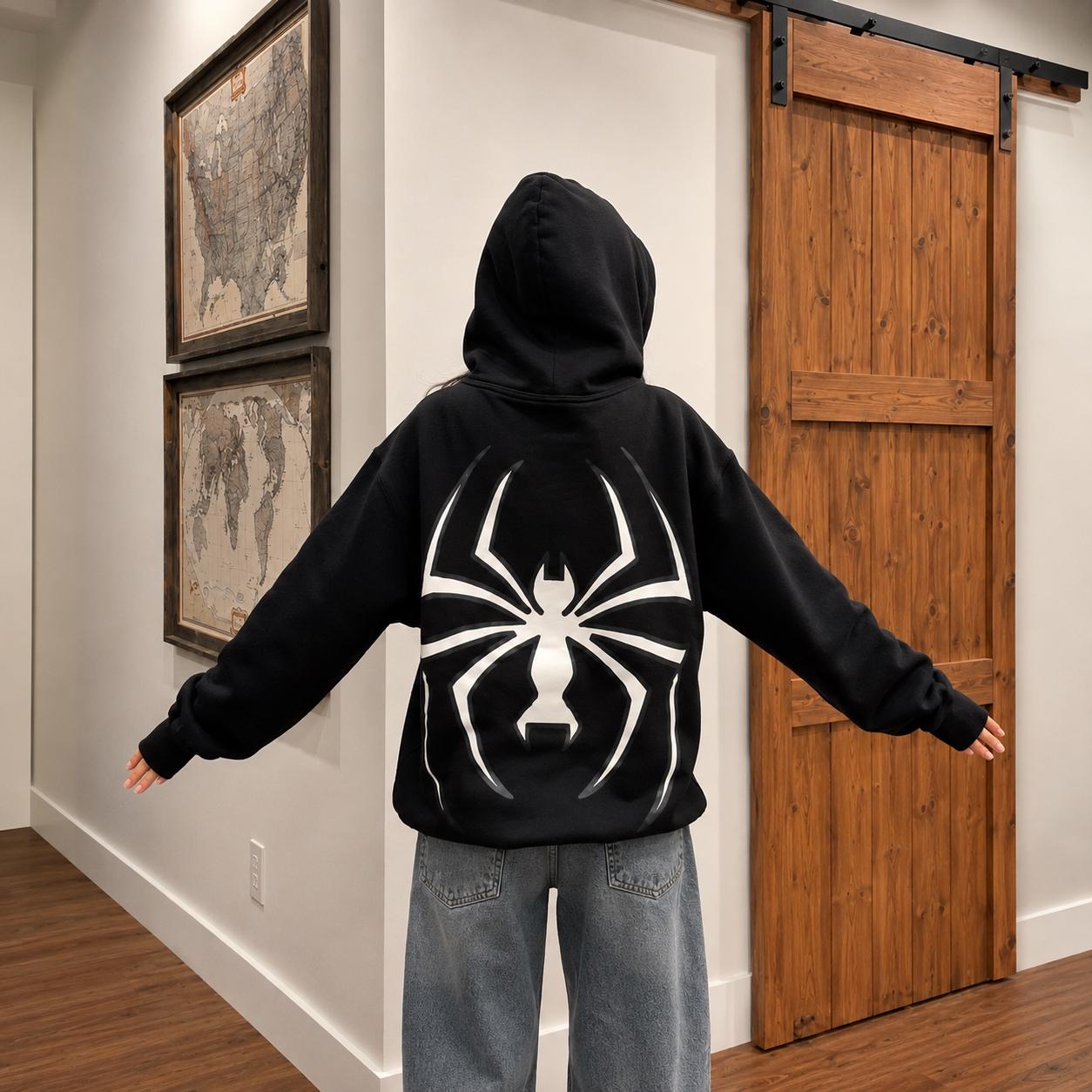 SPIDERMAN スパイダーマン／フルジップ 長袖フリース（ブラック）／刺繍 Spiderman zip hoodie - Etsy 日本