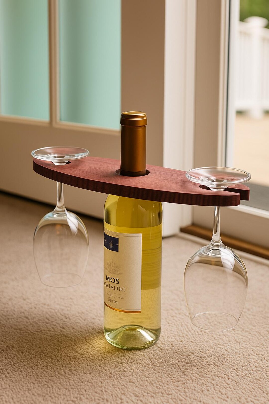 Handcrafted Wooden Wine Butler – Holds Two Glasses, Rustic Bar ...